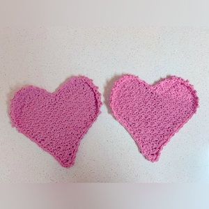 Heart Dishcloth Pink Textured New About 8 1/2" X 8 1/2" Handmade Crochet
